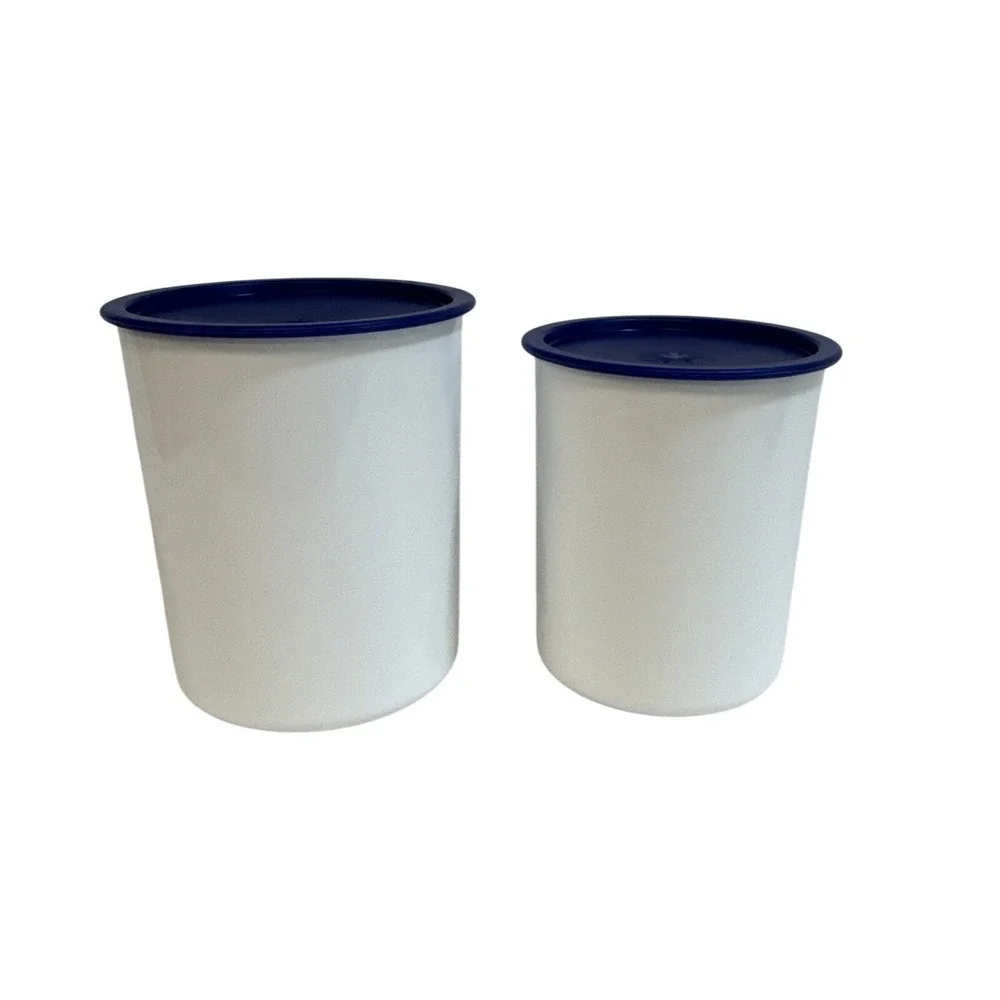 Tupperware White Canister Set 2 Piece Blue Lids 2418B 2420B